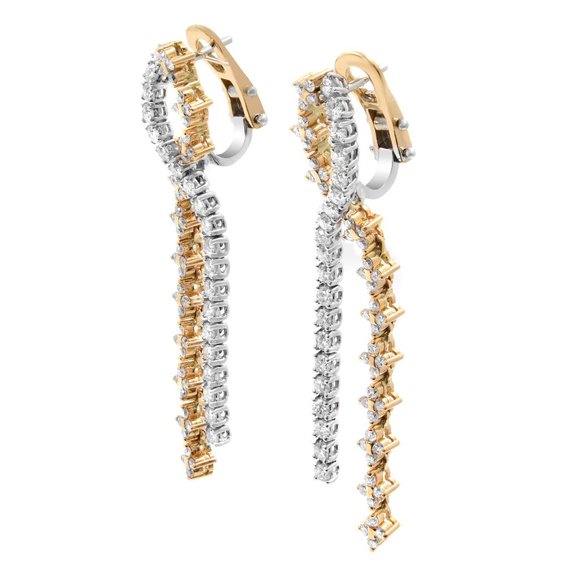 Piero Milano Natural Diamond Drop Earrings 18K Two Tone Gold 2.26cttw - Picture 5 of 5
